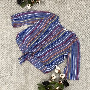 Tea Rose brand denim striped top. 3/4 length sleeve. Womens size L